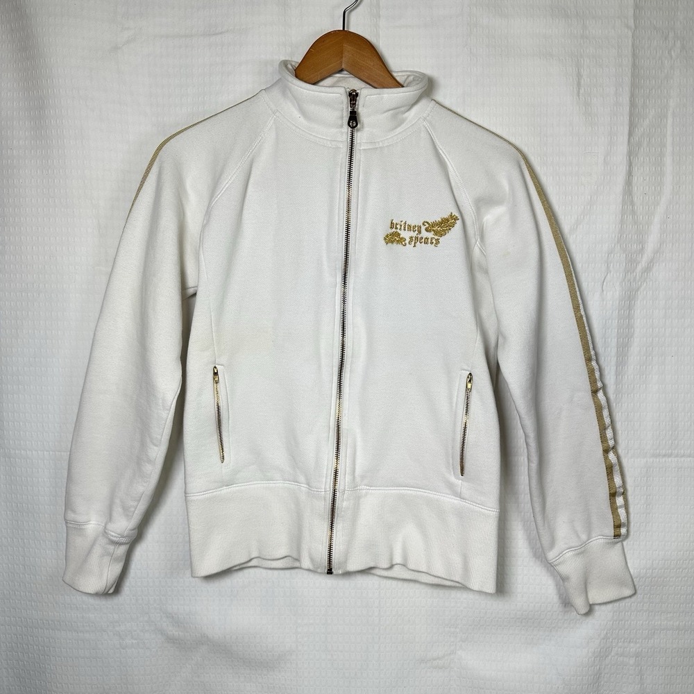 VTG Britney Spears Official Circus Tour  White Zip up Sweat Shirt size Medium
